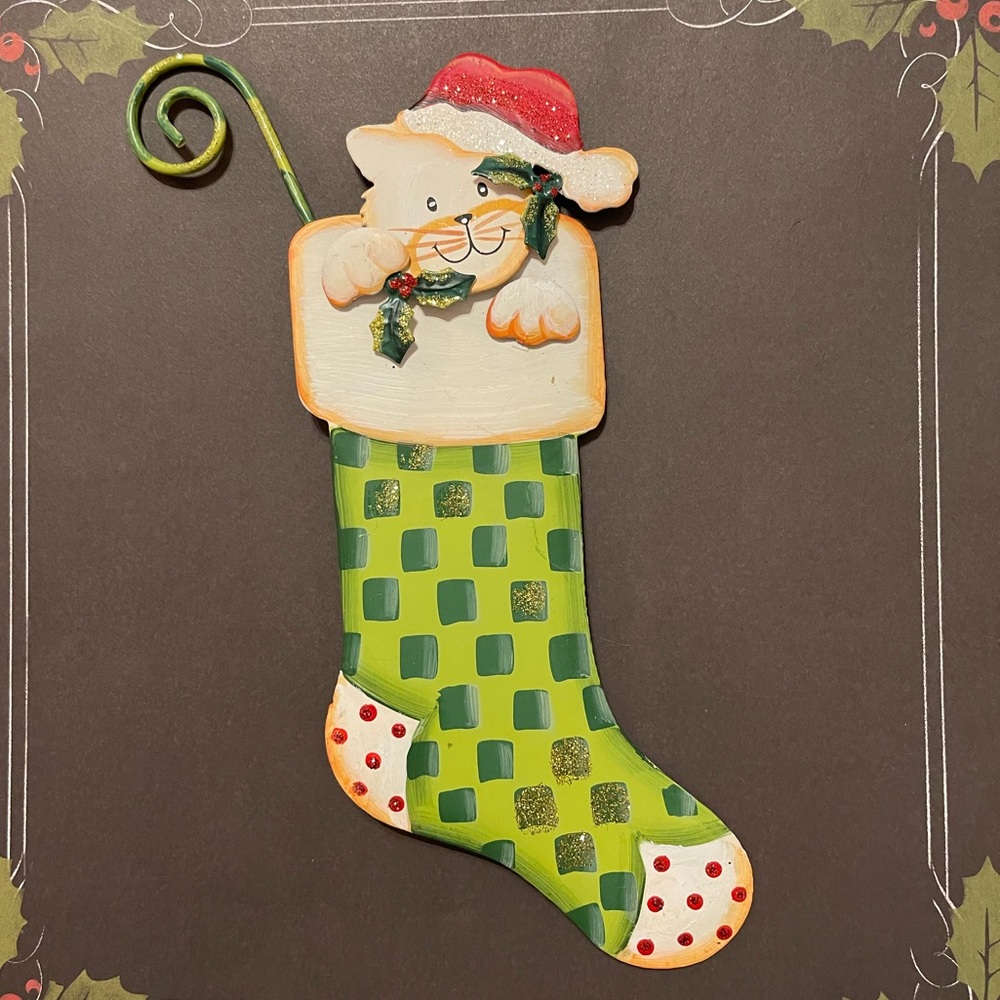 Cat with Santa Hat in Stocking Round Top Collection Ornament